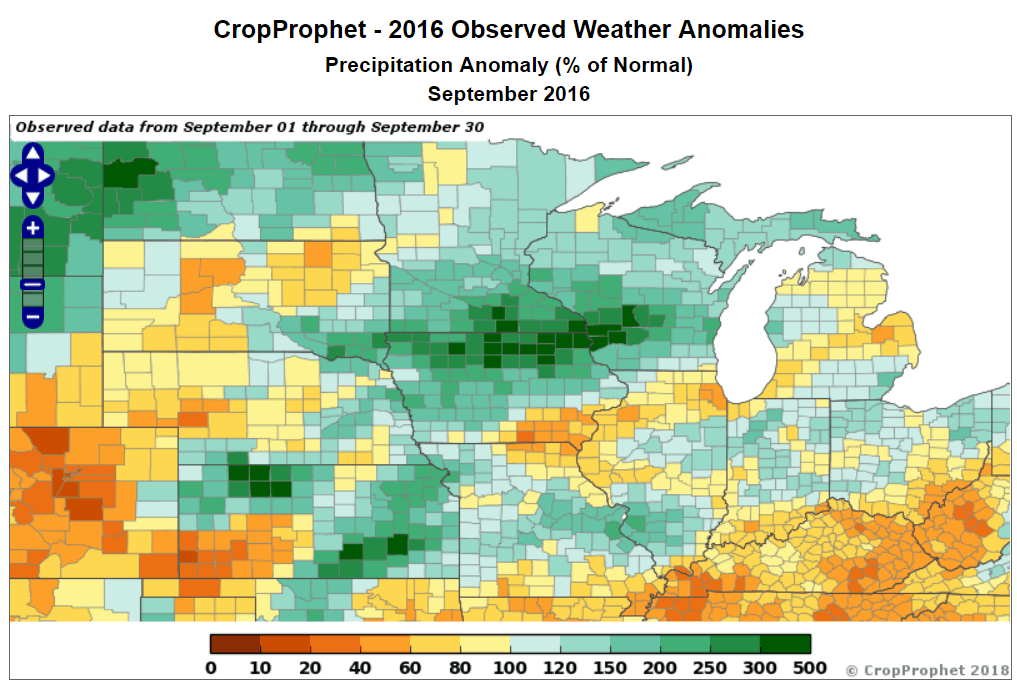 September, 2016 Iowa Precipitation.