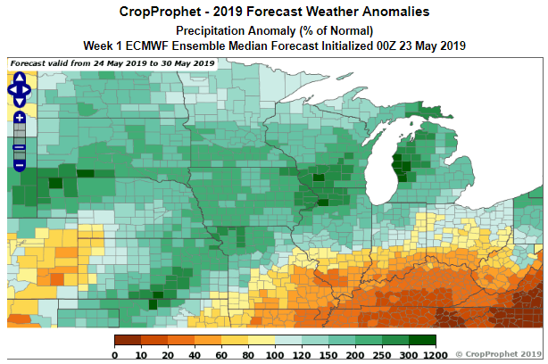 CropProphet ECMWF 1 week precipitation anomaly forecast