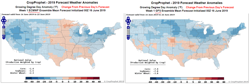 Map of Growing Degree Days differences.