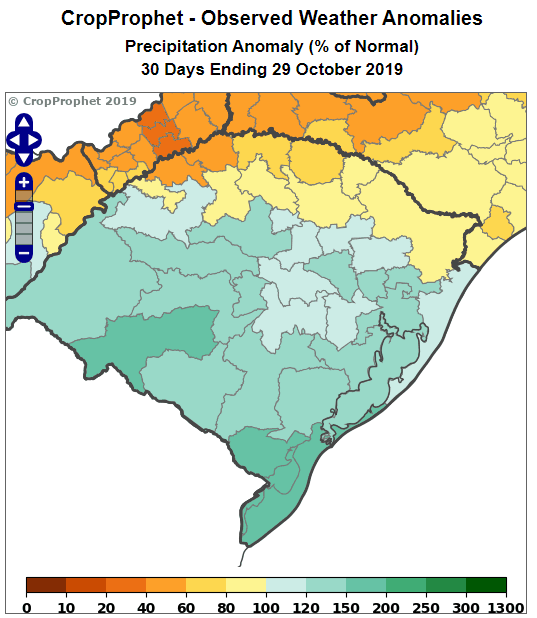 Rio Grande do Sol, Brazil CropProphet Observed Precipitation Example