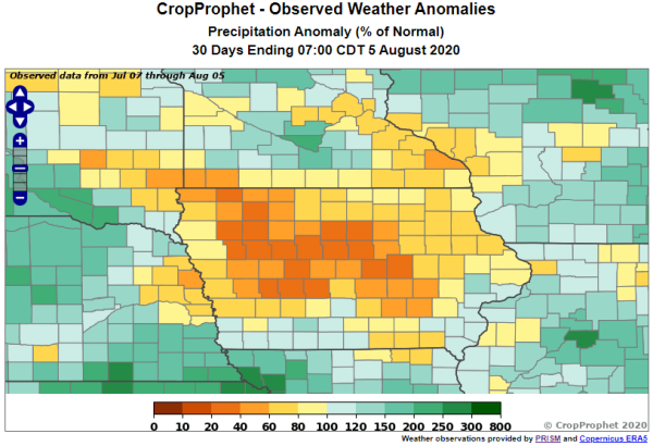 Iowa Drought - 30 day precipitation totals relative to normal