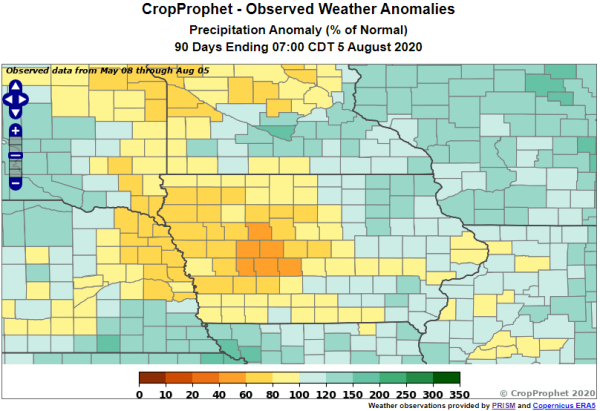 Iowa Drought - 90 day precipitation totals relative to normal