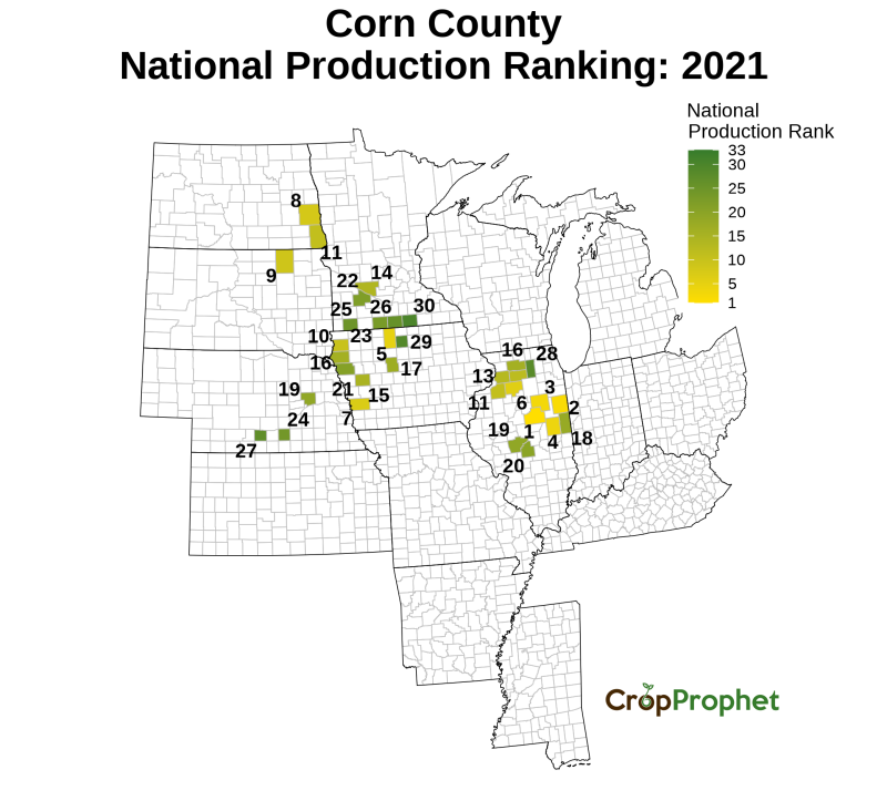 Corn Production by County - 2021 Rankings