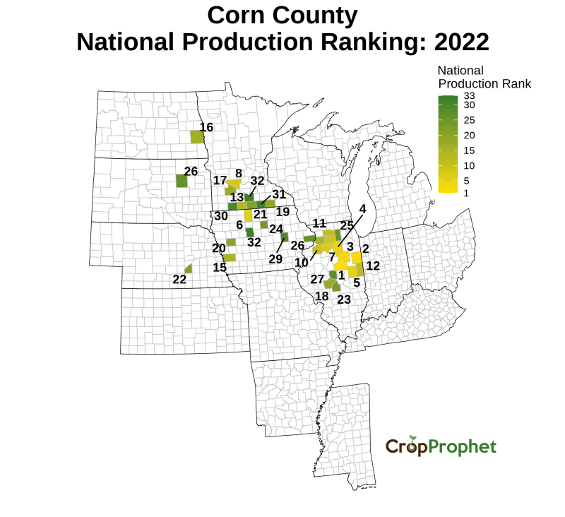Corn Production by County - 2022 Rankings