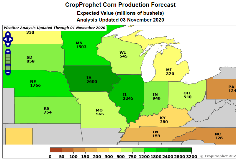 2020 US State Corn Production Forecast