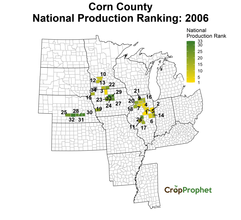 Corn Production by County - 2006 Rankings