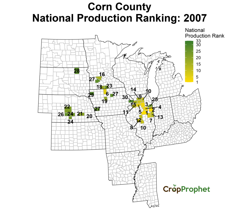 Corn Production by County - 2007 Rankings