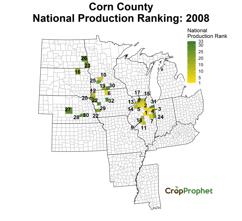 Corn Production by County - 2008 Rankings