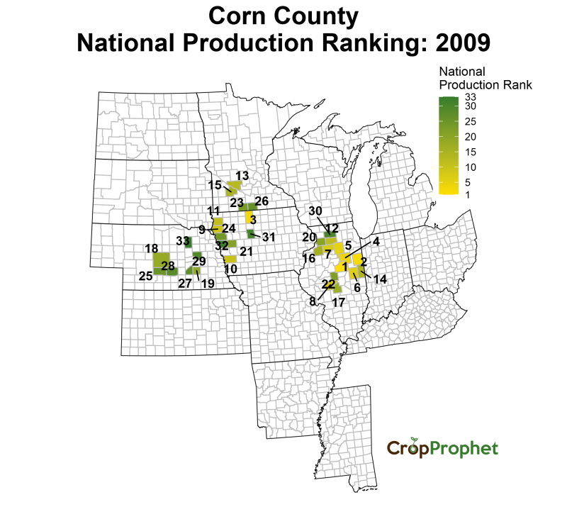 Corn Production by County - 2009 Rankings
