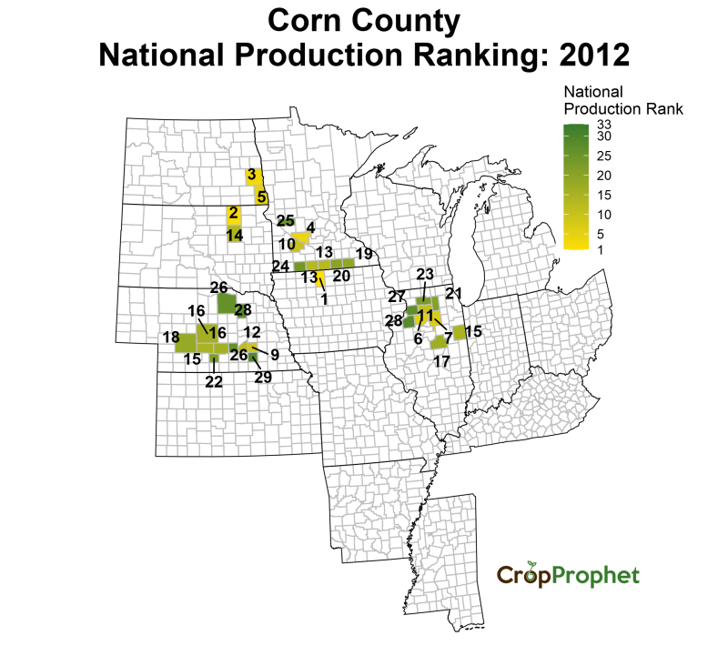 Corn Production by County - 2012 Rankings