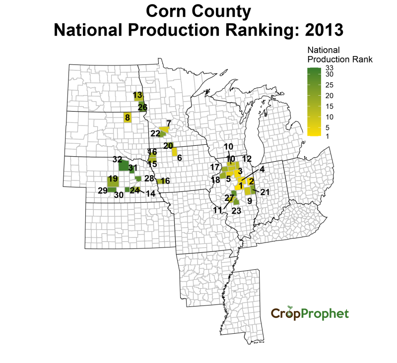 Corn Production by County - 2013 Rankings