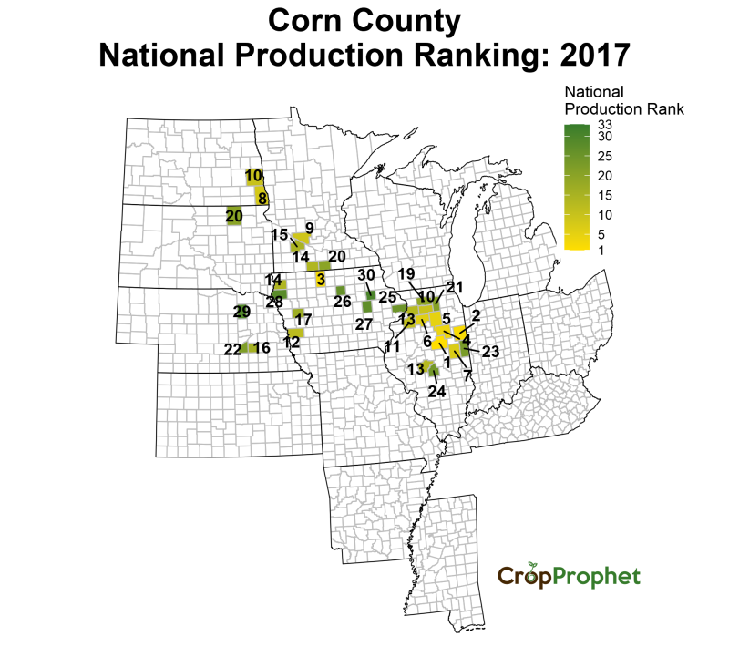 Corn Production by County - 2017 Rankings
