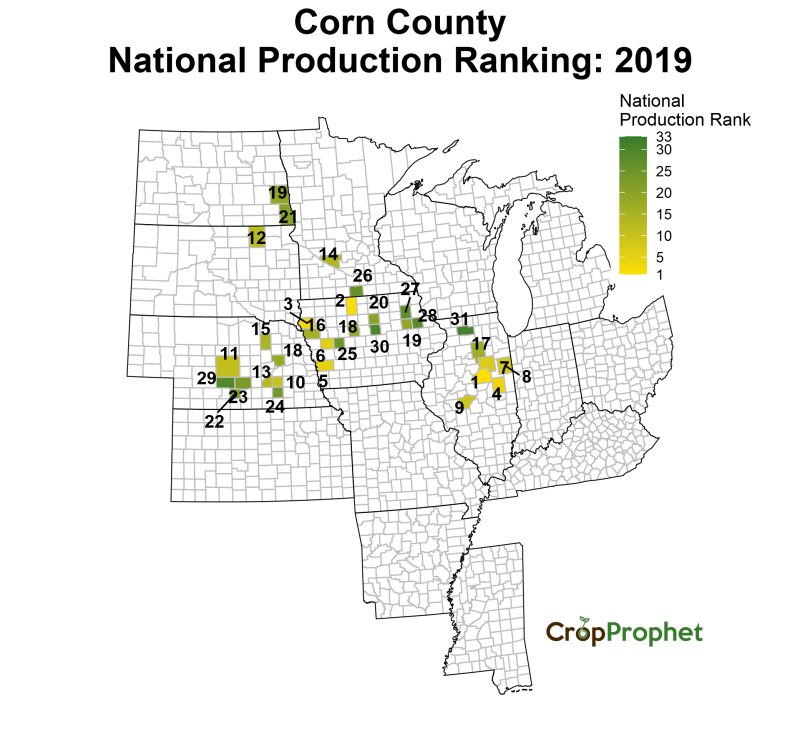 Corn Production by County - 2019 Rankings