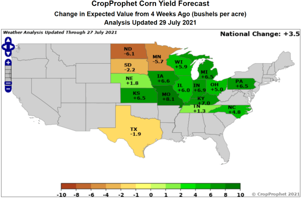 CropProphet four week corn yield forecast change