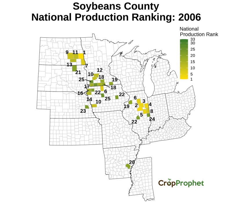 Soybeans Production by County - 2006 Rankings