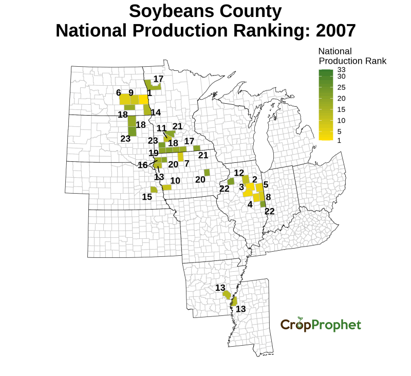 Soybeans Production by County - 2007 Rankings