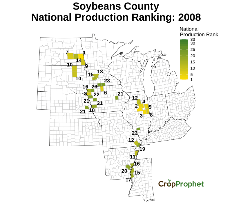 Soybeans Production by County - 2008 Rankings