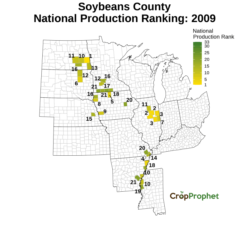 Soybeans Production by County - 2009 Rankings