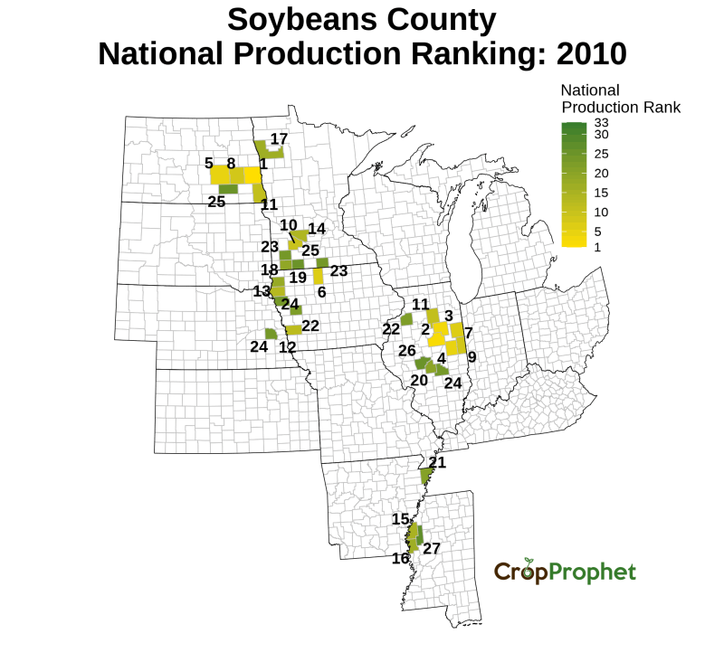 Soybeans Production by County - 2010 Rankings