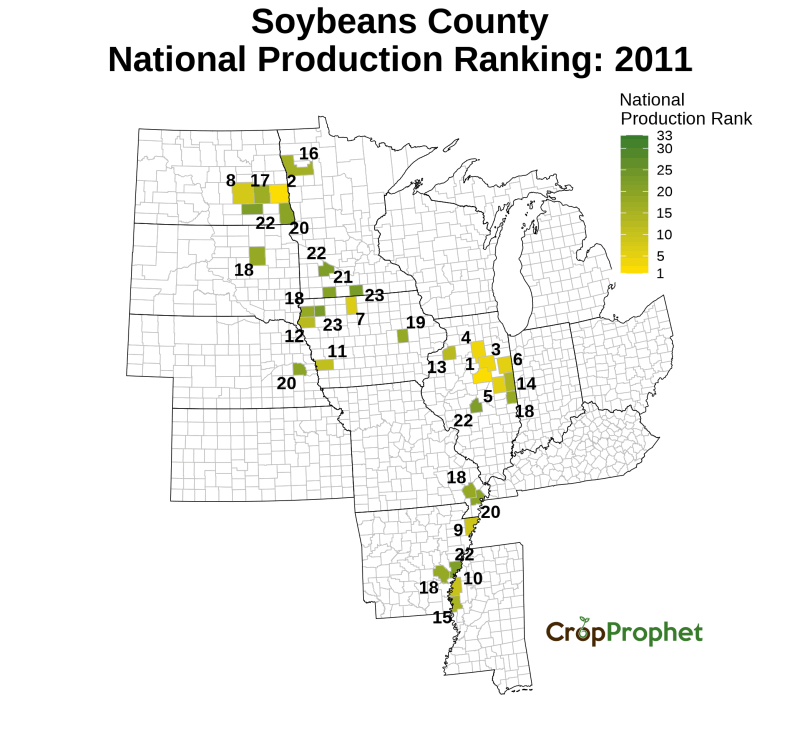 Soybeans Production by County - 2011 Rankings