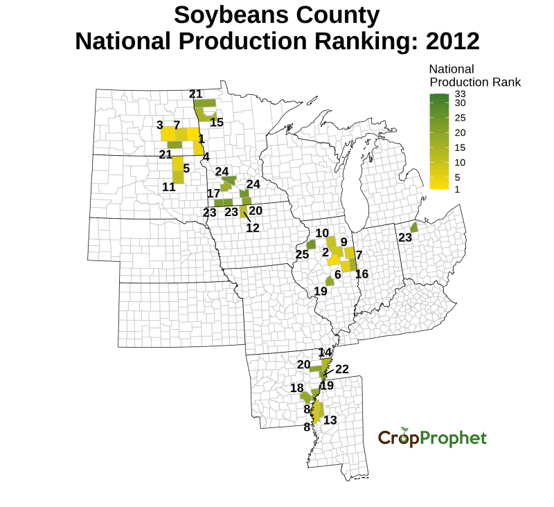 Soybeans Production by County - 2012 Rankings
