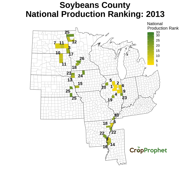 Soybeans Production by County - 2013 Rankings