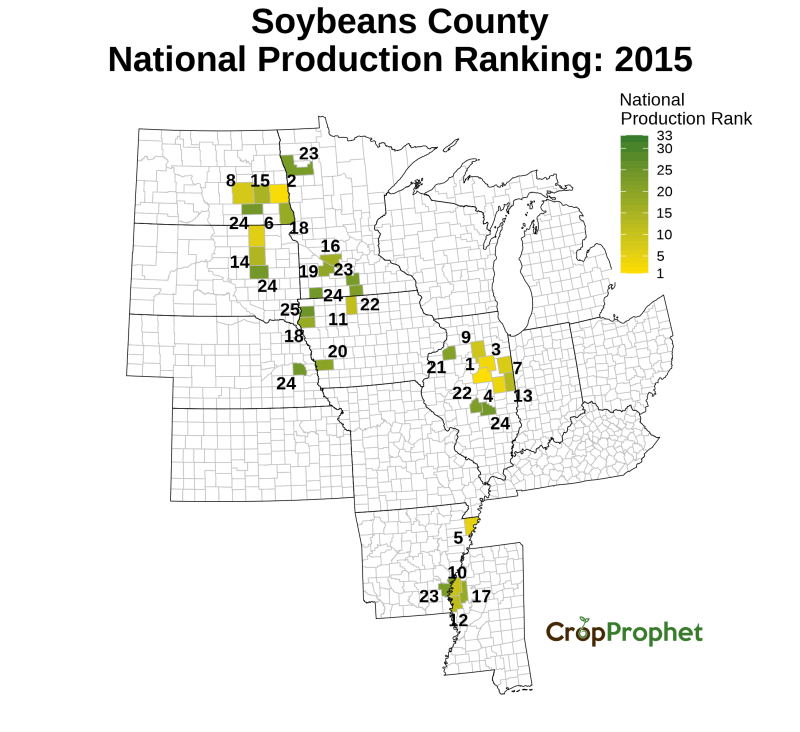 Soybeans Production by County - 2015 Rankings