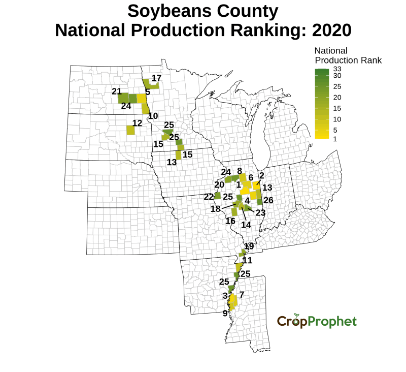 Soybeans Production by County - 2020 Rankings