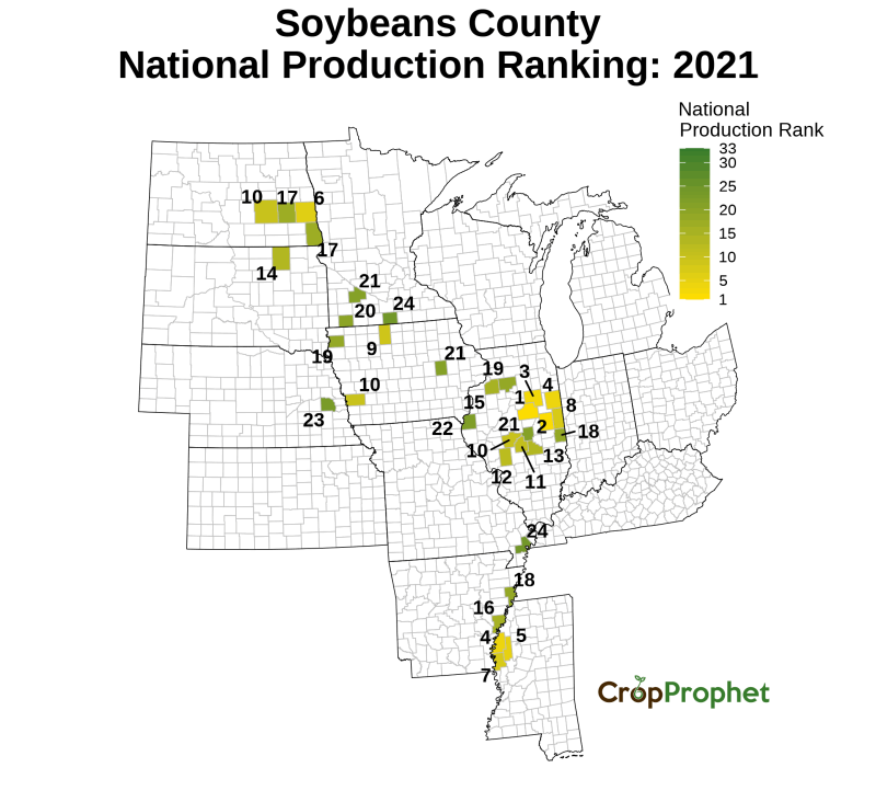 Soybeans Production by County - 2021 Rankings