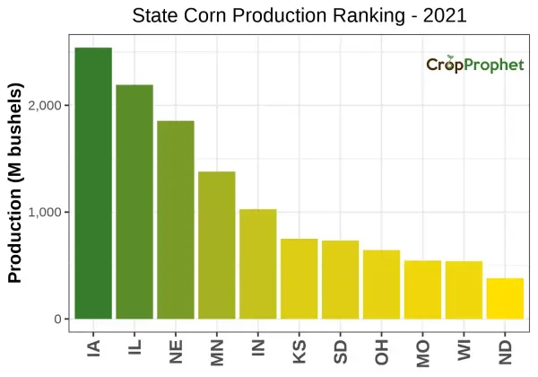 Corn Production by State - 2021 Rankings