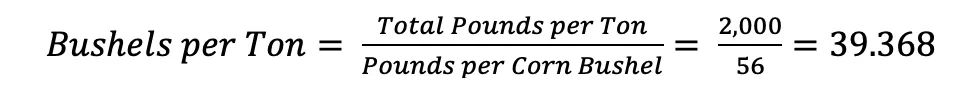 Bushels per ton of corn equation.