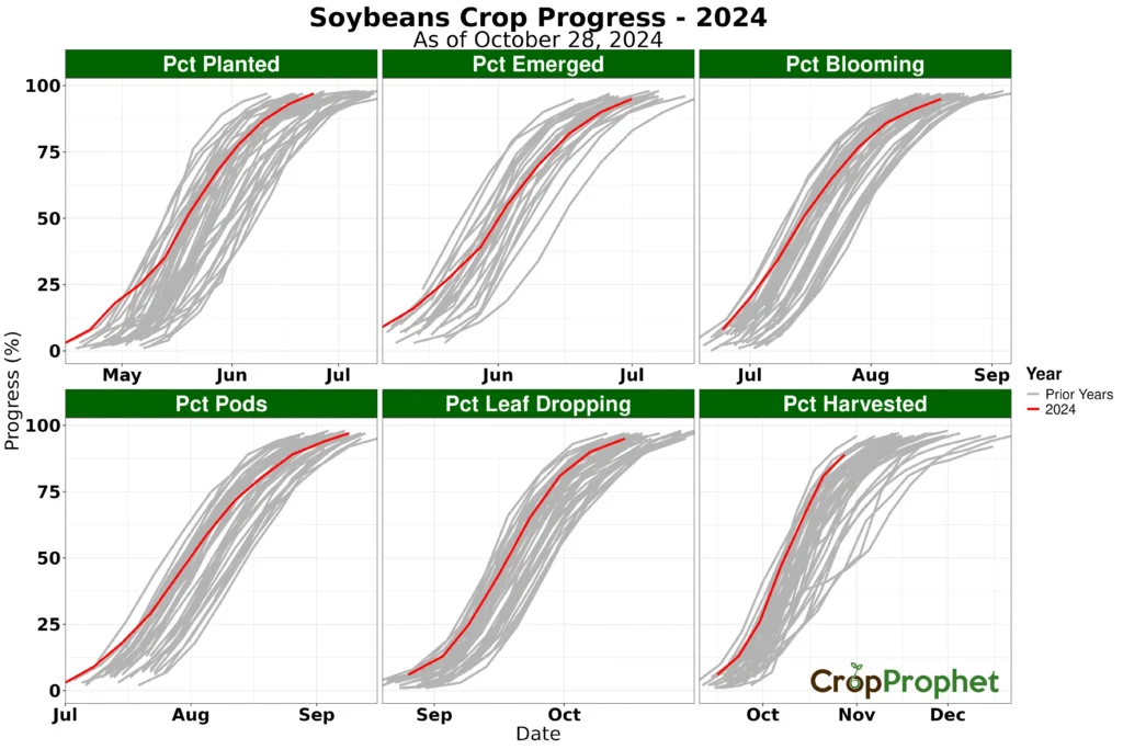 USDA United States crop progress for soybeans in 2024.